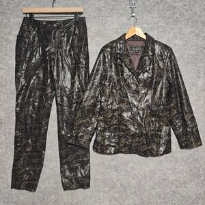 Siena Studio Leather Suit Set Jacket Pants Snake/Reptile Print Womens Size M & 6